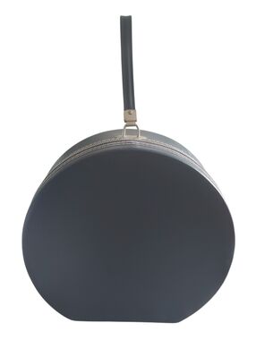 Vintage Hat Box Blue Vinyl Round Train Carrying Travel Luggage Suitcase Wig 11"